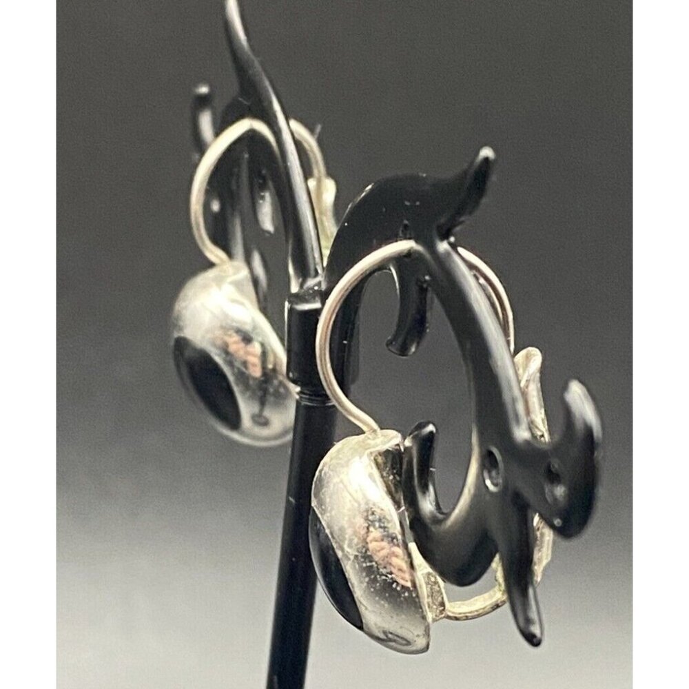 Vintage Bracelet Pierced Earrings Signed Liz Claiborne Silver Tone Black Accents - Picture 5 of 9